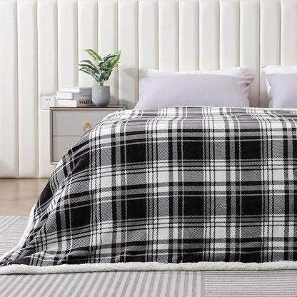 Touchat Sherpa Plaid Throw Blanket,Fleece Flannel Plush Twin Size Microfiber Blanket for Couch Bed Sofa,Fuzzy Fluffy Cozy Soft Blanket(60" X 70", Plaid Black)
