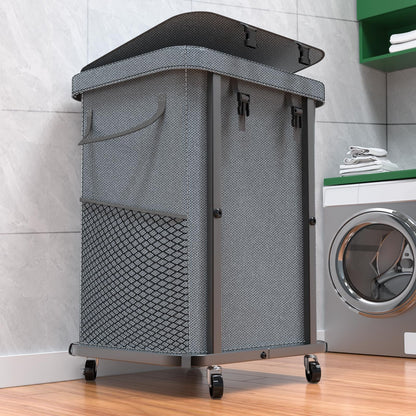 40 Gal(150L) Laundry Basket with Lid, Rolling Laundry Hamper with Wheels, Dirty Clothes Hamper with Metal Frame and Removable Bag Design, Suitable for Laundry Room, Bedroom - Grey