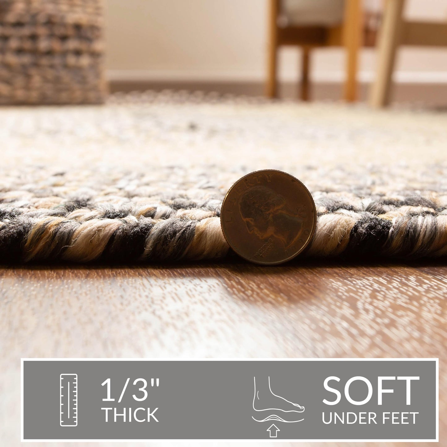 Super Area Rugs Braided Rugs 2X3 Farmhouse Kitchen Rug - Ridgewood Gray Braided Rug for Living Room - Reversible - Indoor/Outdoor - Made in USA - Graphite/Beige, 2' X 3' Oval