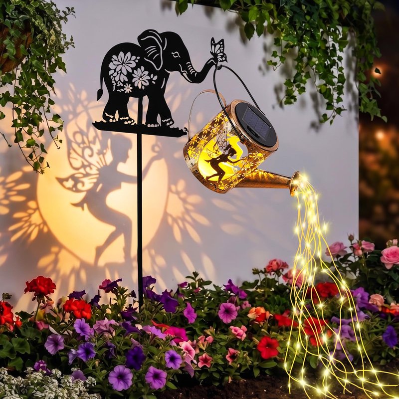LOVERUIS Solar Garden Decor,Outdoor Elephant Statues with Solar Watering Can Lights-Yard Decorations for Patio, Backyard, Lawn Ornaments-Unique Birthday House Warming Gifts for Women, Mom, Grandma