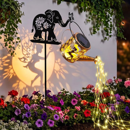 LOVERUIS Solar Garden Decor,Outdoor Elephant Statues with Solar Watering Can Lights-Yard Decorations for Patio, Backyard, Lawn Ornaments-Unique Birthday House Warming Gifts for Women, Mom, Grandma