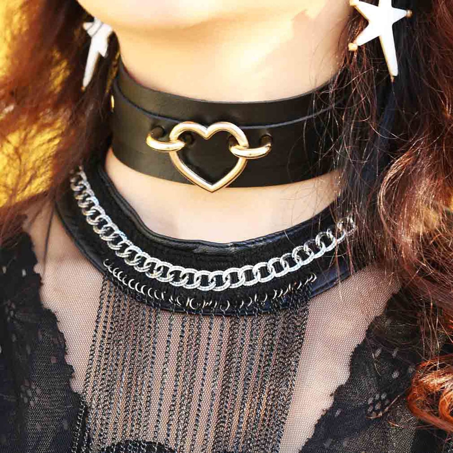 eYLun Women Leather Necklaces Collar Choker Heart Punk Rock Adjustable Collar Necklaces Blue