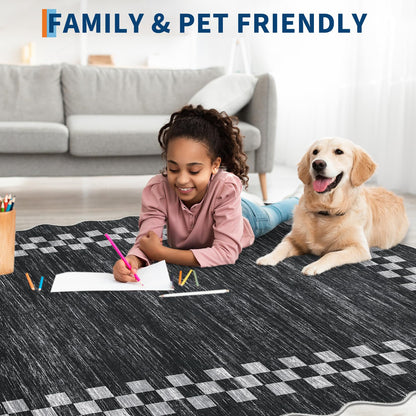 Small Area Rug 2x3 Modern Checkered Entry Rug Solid Color Scalloped Kitchen Rugs Washable Bedroom Doormat Non Slip Stain Resistant Bordered Throw Carpet for Living Room Nursery Laundry, Grey