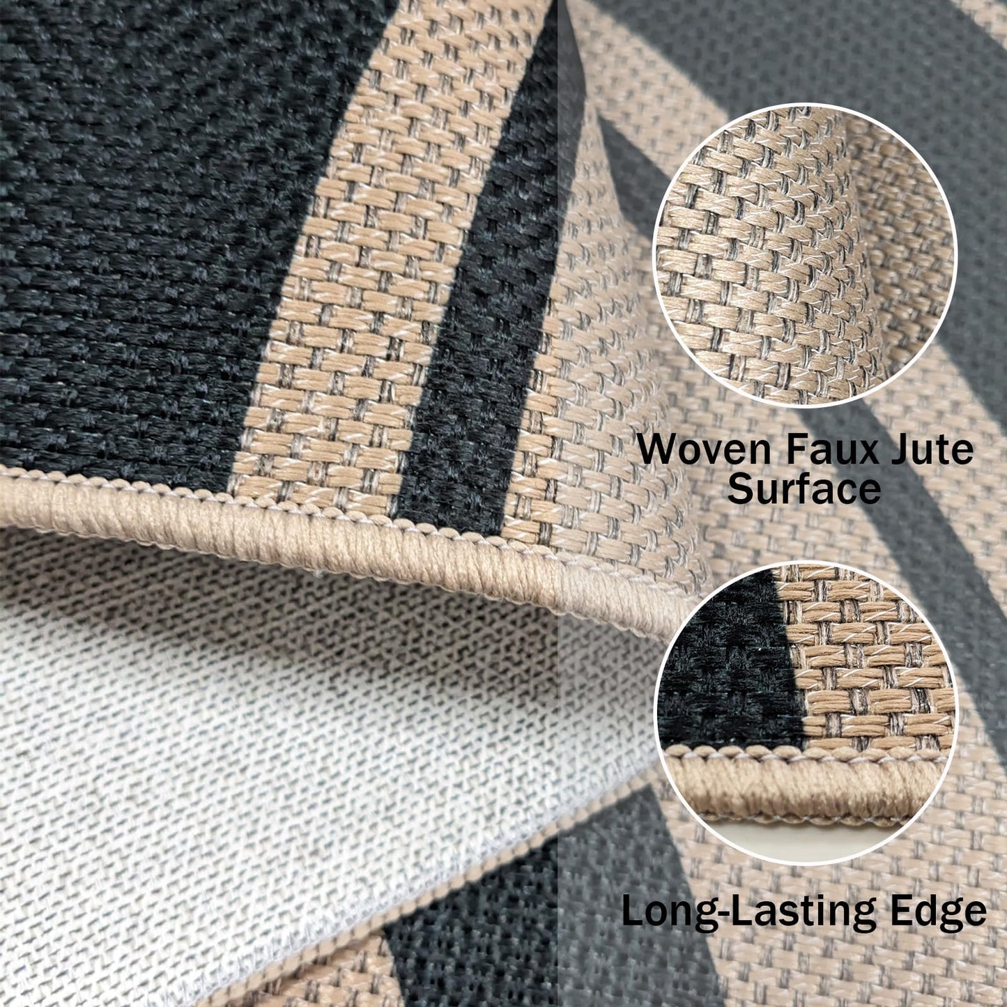 Lacomfy Easy Jute Rug 3x6Ft Half Circle Rainbow Carpet for Farmhouse Bedroom Carpet, Non-Slip Half Round Thin Neutral Floor Mat for Living Room Patio Kids Room Kitchen, Indoor Outdoor, Black 1