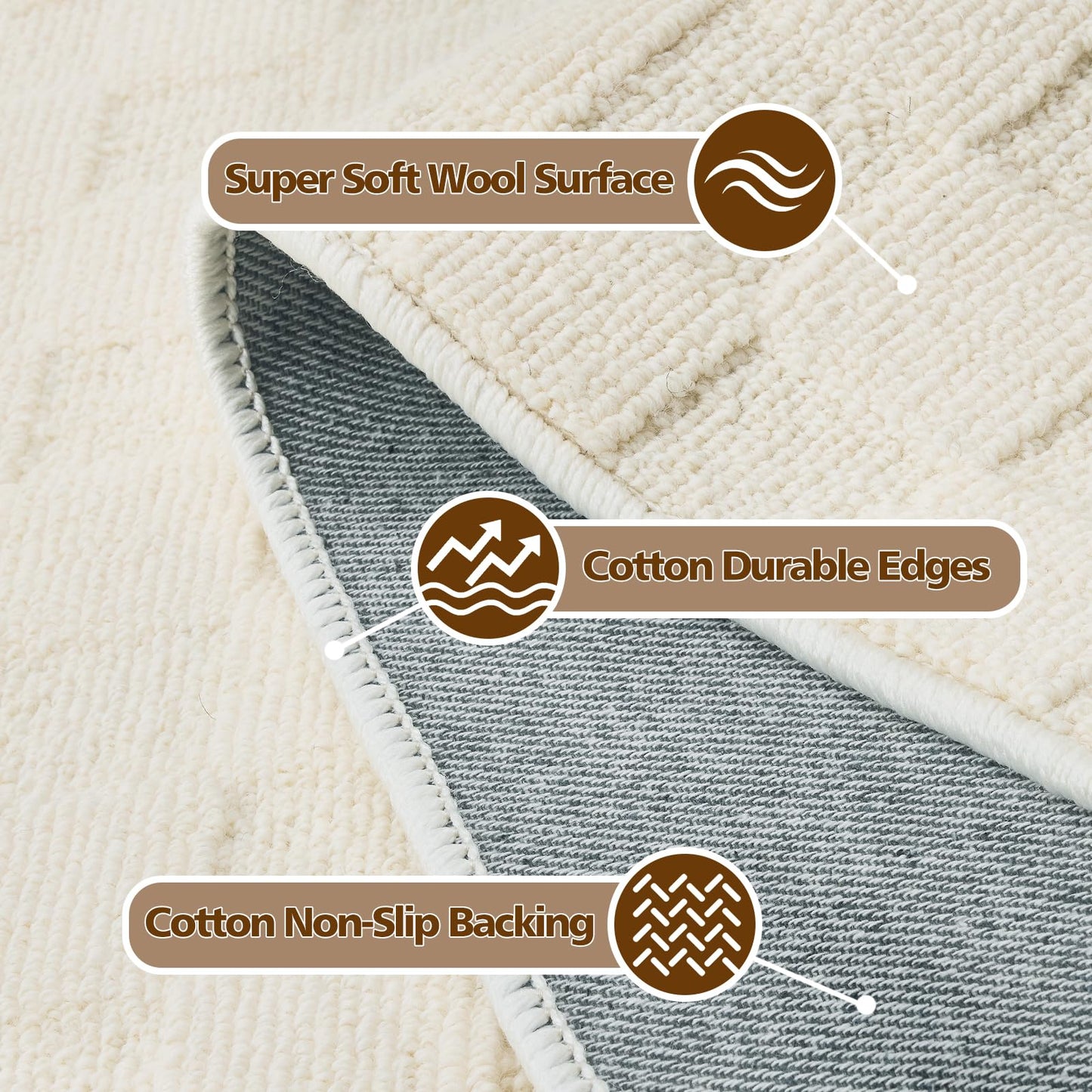 ANSSO Wool Rugs 8x10 for Living Room,80% Merino Wool and 20% Cotton Soft Tufted Area Rug with Cotton Non-Slip Backing,Large Area Rug for Bedroom Bedroom, Dining and Home Office (Cream)