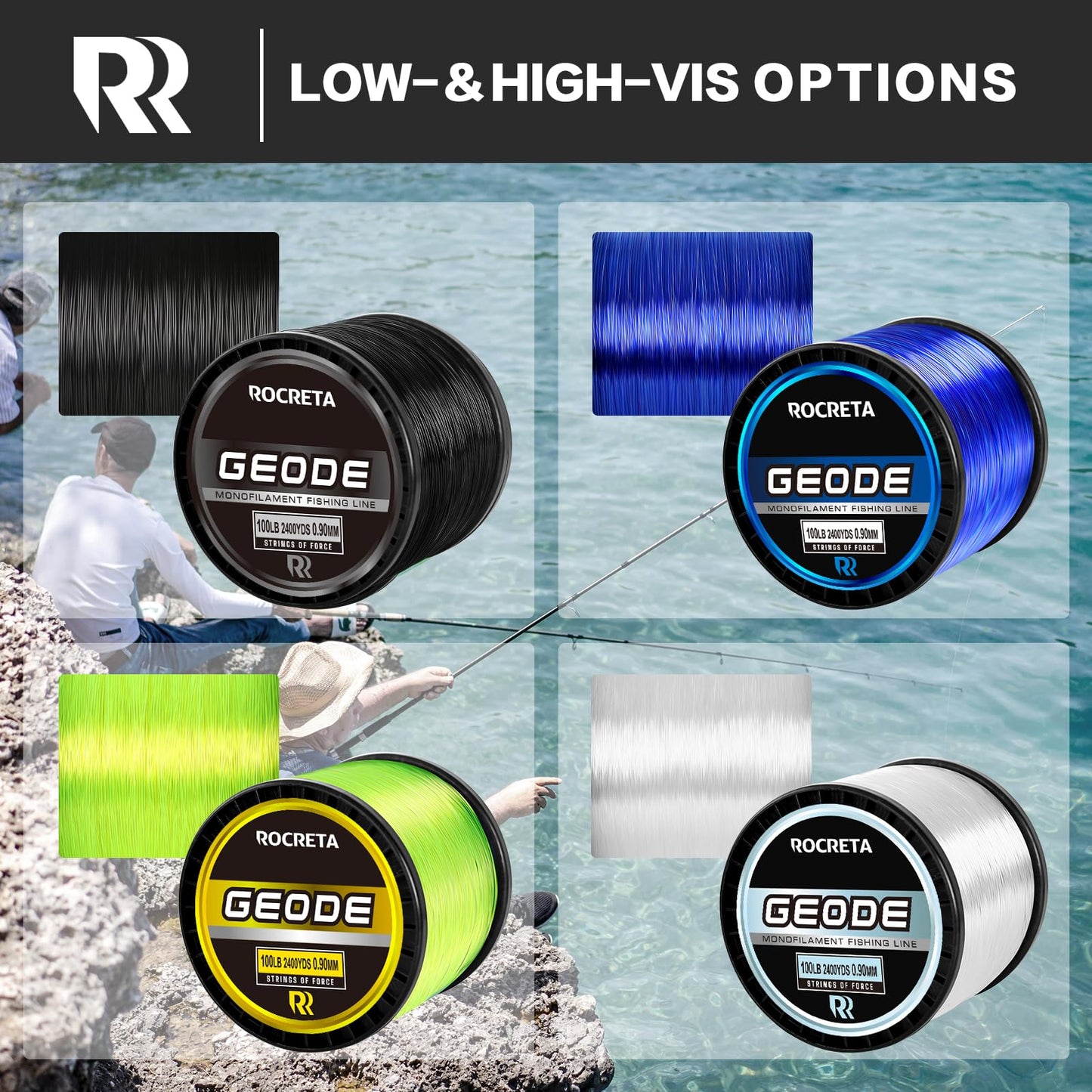 ROCRETA Geode Monofilament Fishing Line - Premium Resistant Nylon Mono Fishing Line 3-100lb - Superior Freshwater & Saltwater Mono Leader Materials 500/1200/2400yds
