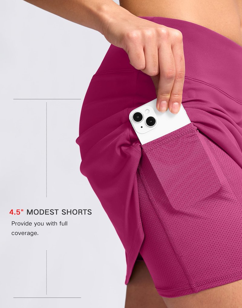 SANTINY 16" Skorts for Women with 2 Pockets High Waisted A Line Pickleball Golf Skort Casual Athletic Tennis Skirt (Rose_M)