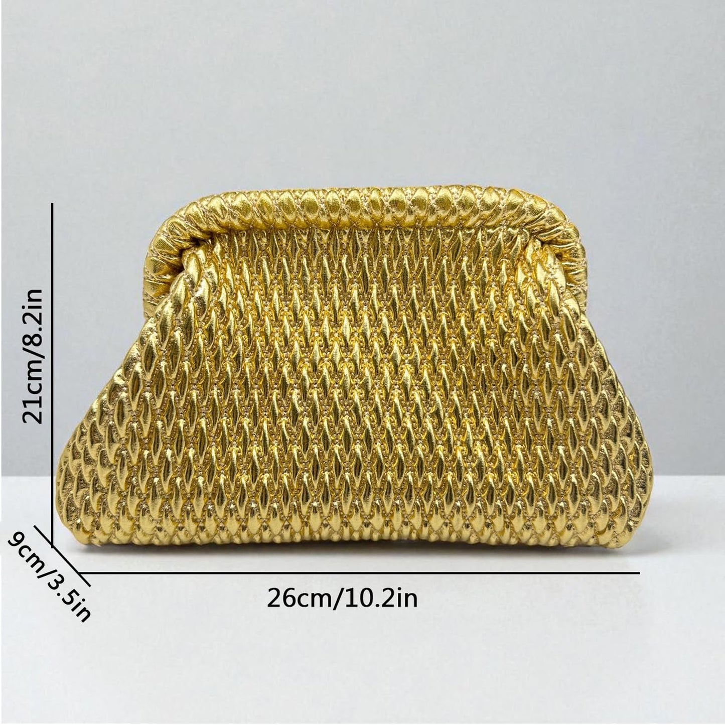 ENBEI Gold Clutch Purse for Women Handbags for Wedding, Prom, Party and Formal Events - Soft Foam Texture PU Leather Evening Bag with Metallic Clasp Closure