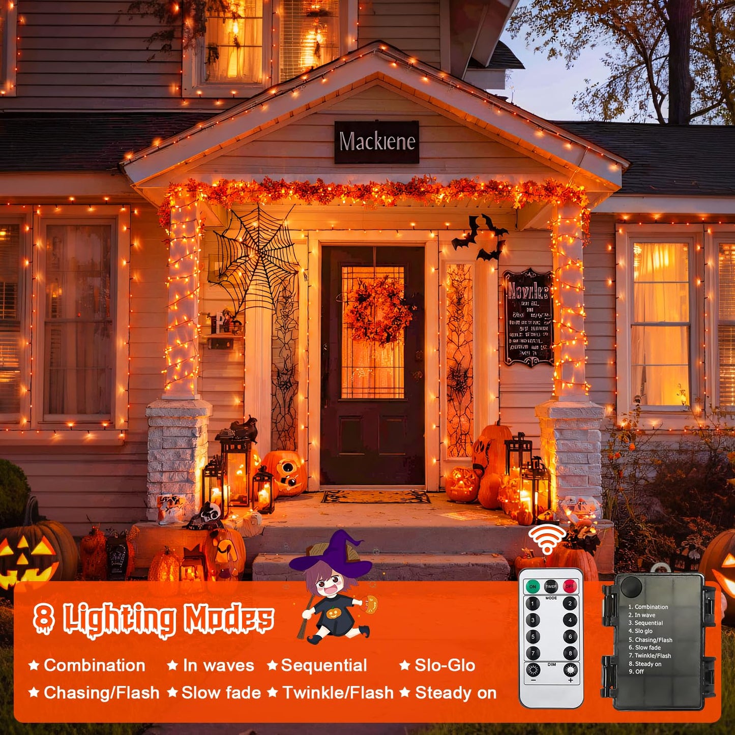 JMEXSUSS Orange Halloween Lights Battery Operated, Each 33 FT String Lights Indoor Outdoor Waterproof, 2 Pack 100 LED Christmas Light for Halloween Tree Thanksgiving Decorations
