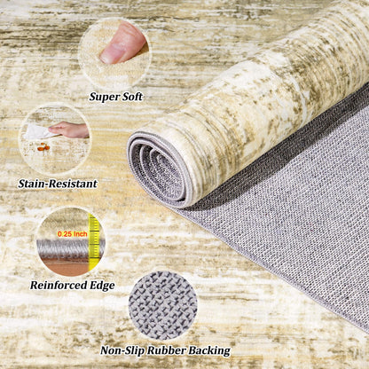 6x9Ft Living Room Rugs Non-Slip Modern Abstract Rug Washable Rugs Carpet for Bedroom Pile Rug for Living Room，Bedroom, Dining Room, Kids Playroom, Home Office Yellow