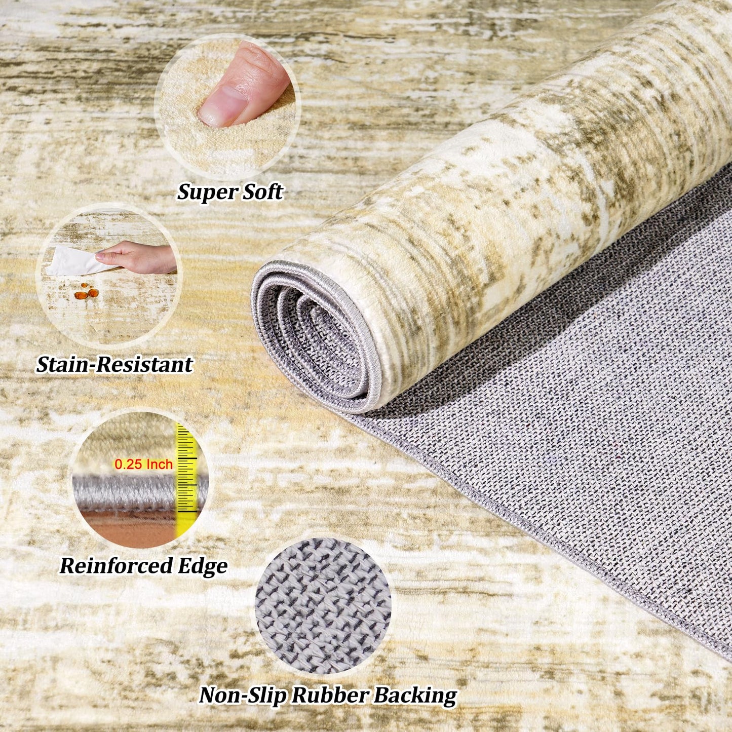 2x6Ft Living Room Runner Rugs Non-Slip Modern Abstract Runner Rug Washable Rugs Carpet for Bedroom Pile Rug for Living Room，Bedroom, Dining Room, Kids Playroom, Home Office Yellow