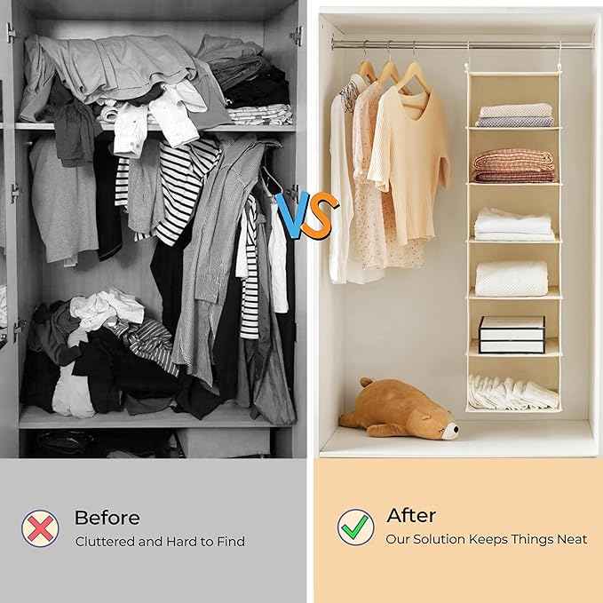MAX Houser 6 Tier Shelf Hanging Closet Organizer, Closet Hanging Shelf