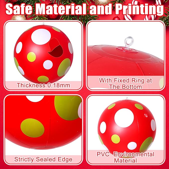 12 Pcs 24/16 Inch Giant PVC Christmas Inflatable Ball Outdoor Blow up Xmas Inflatables Ornaments Giant PVC Christmas Ornaments for Tree Yards Lawns Porch Garden Front Doors Holiday Decor(24 Inch)