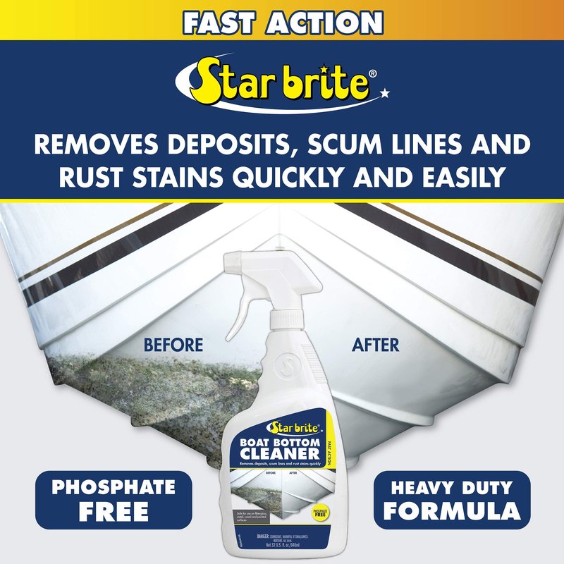 STAR BRITE Heavy Duty Boat Bottom Cleaner - Removes Deposits & Stains, For Fiberglass, Wood, Iron, Painted Surfaces, 32oz Spray (092232P)
