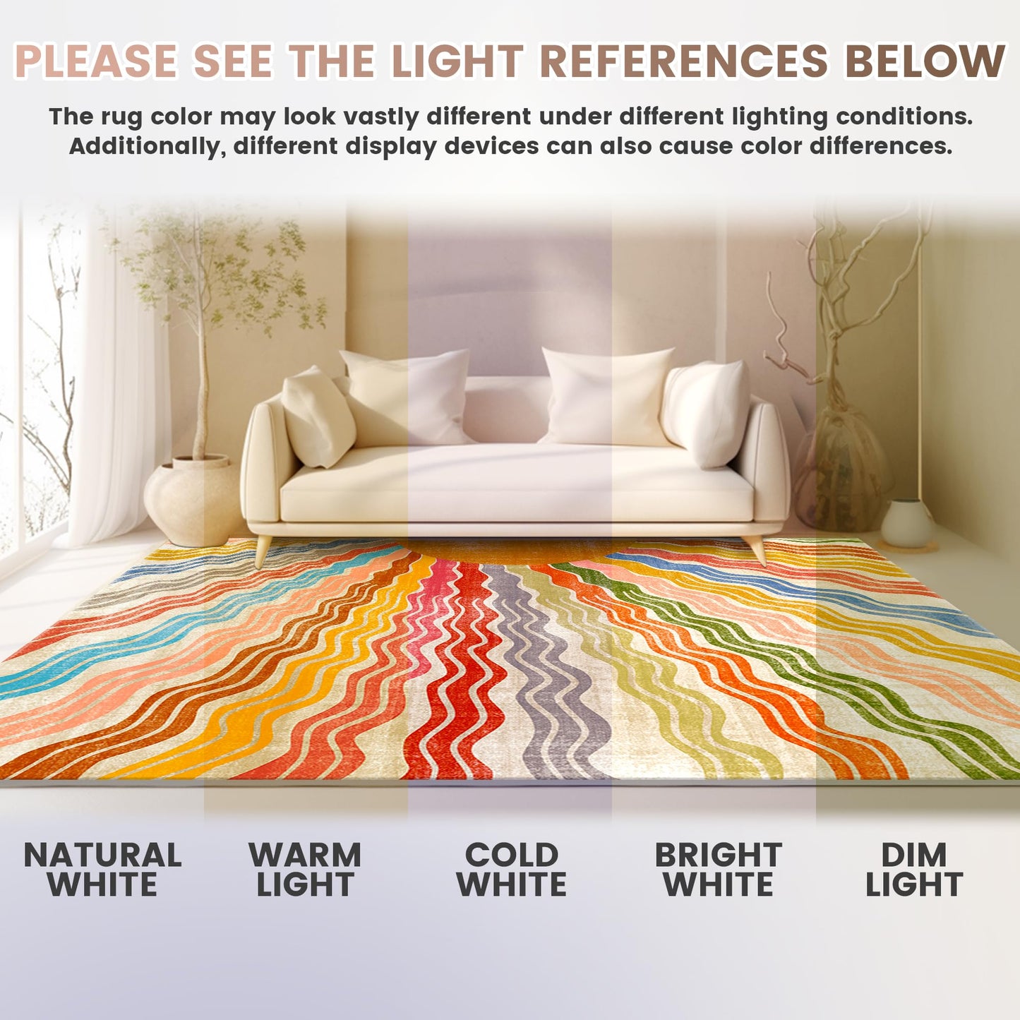 Washable 5x7 Sun Area Rug for Living Room, Rainbow Sun Modern Retro Large Area Rugs, Ultra Thin Low Pile Lightweight Soft Indoor Floor Carpet with Non-Slip Backing for Bedroom Kids Nursery Play Room