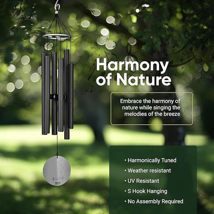 Nature’s Melody Aureole Tunes Wind Chimes – Outdoor Windchime with 6 Tubes Tuned to B Pentatonic Scale, 100% Rustproof Aluminum, Powder Finish & S Hook Hanger for Sympathy, Memorial Gift or Zen Garden