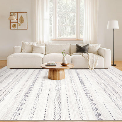 Nakagishi 6x9 Area Rugs Living Room: Washable Boho Large Neutral Soft Farmhouse Rug Stain Resistant Modern Indoor Floor Non-Slip Carpet for Bedroom Nursery Kids Playroom Office Dining Room Dorm- Gray