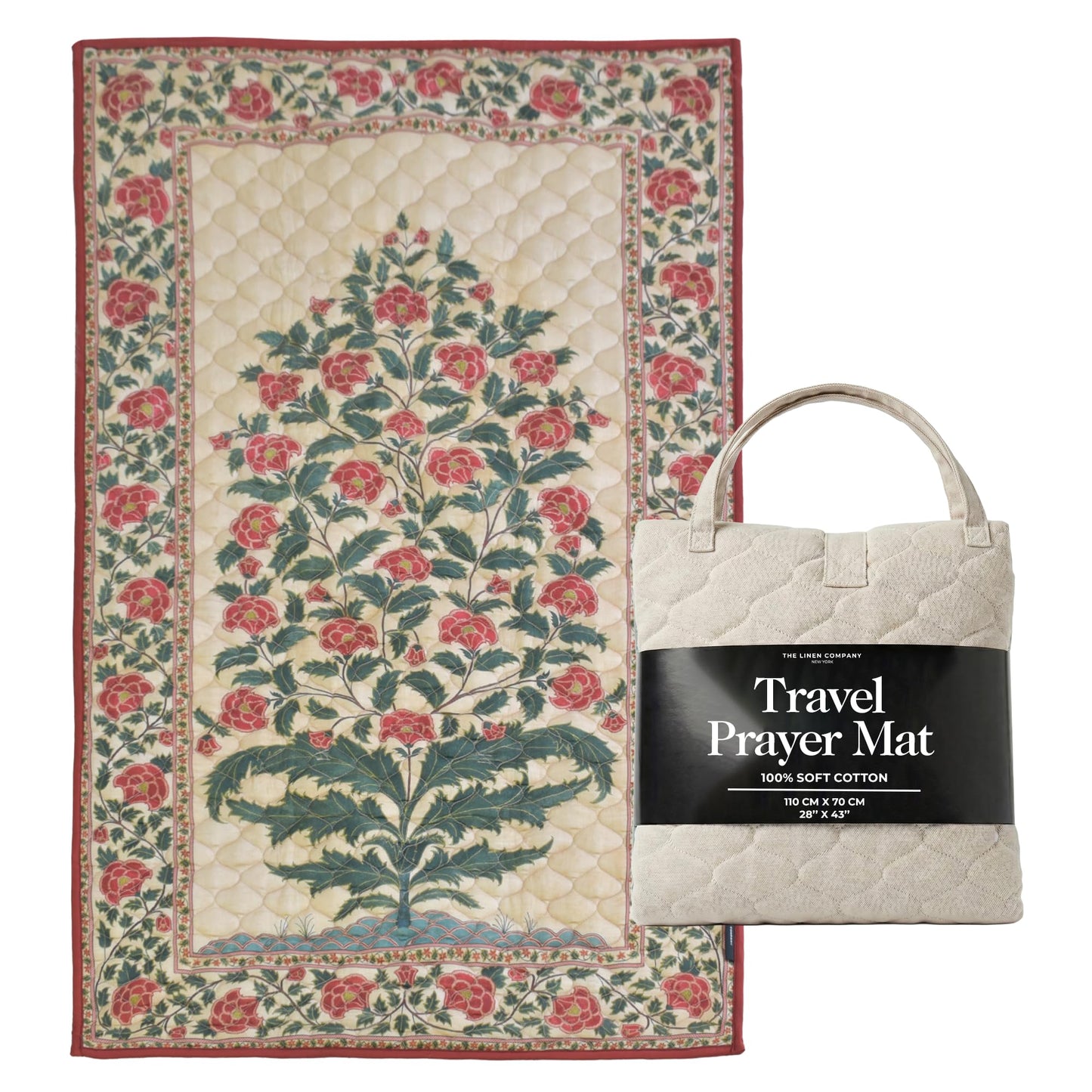 TLC NY Prayer Mat for Men & Women – Thick Padded Foldable Travel Prayer Rug, Portable & Machine Washable, Modern Design for Home, Office & Mosque Use – Ideal Ramadan & Hajj Gift, Crimson