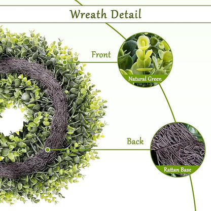 Spring Summer Boxwoods Green Wreath for Front Door Decor, 18-20Inch Greenery Artificial All Seasons Wreaths for Wall Window Porch Home Farmhouse Outdoor Outside Indoor Hanging Decorations