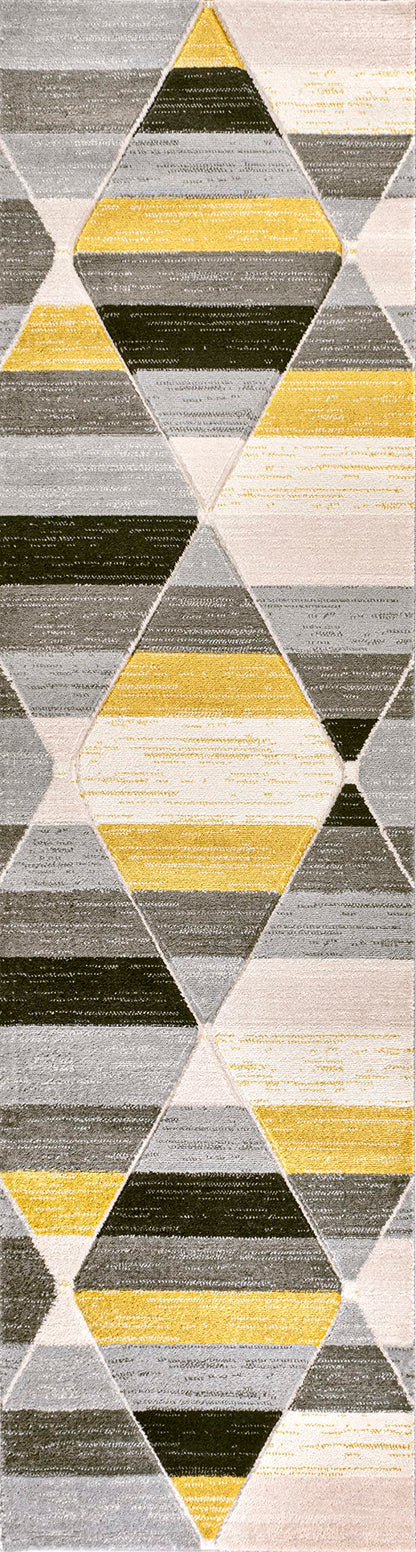JONATHAN Y Retro Diamonds Yellow/Gray/Cream Runner Rug 2X8 ft, Kehoe Geometric for Living Room, Bedroom, Kitchen, Office, Easy-Cleaning, High Traffic, Pet-Friendly, Non-Shedding UNQ101A-28