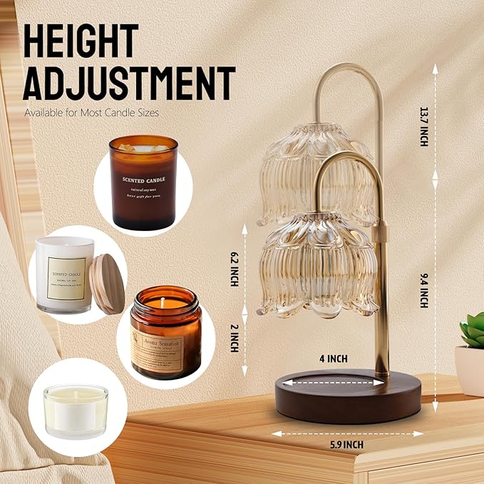 GEEZO Fragrance Candle Warmer Lamp，Electric Candle Warmer with Timer & Dimmer，Mom Christmas Birthday Gifts for Women, House Warming Gifts New Home Bedroom Decor