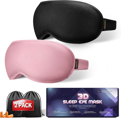 Perfect Weighted Sleep Mask for Falling Asleep Faster - 100% Blackout Eye Masks for Sleep - Zero Eye Pressure 3D Sleep Masks for Women Men, Airplane Travel Essentials, Memory Foam, Black Pink