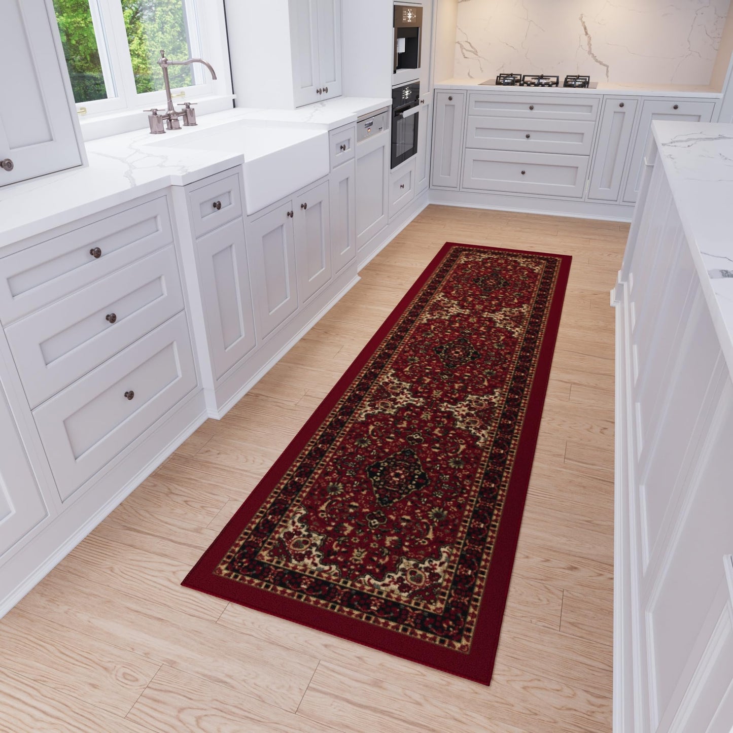Ottomanson Hallway Runner Rug 2'7" x 9'6" Non Slip Oriental Area Rugs Easy to Clean Laundry Rug Runner Durable & Pet Friendly Floor Carpet Runners for Hallways Entryway Living Room Kitchen, Red