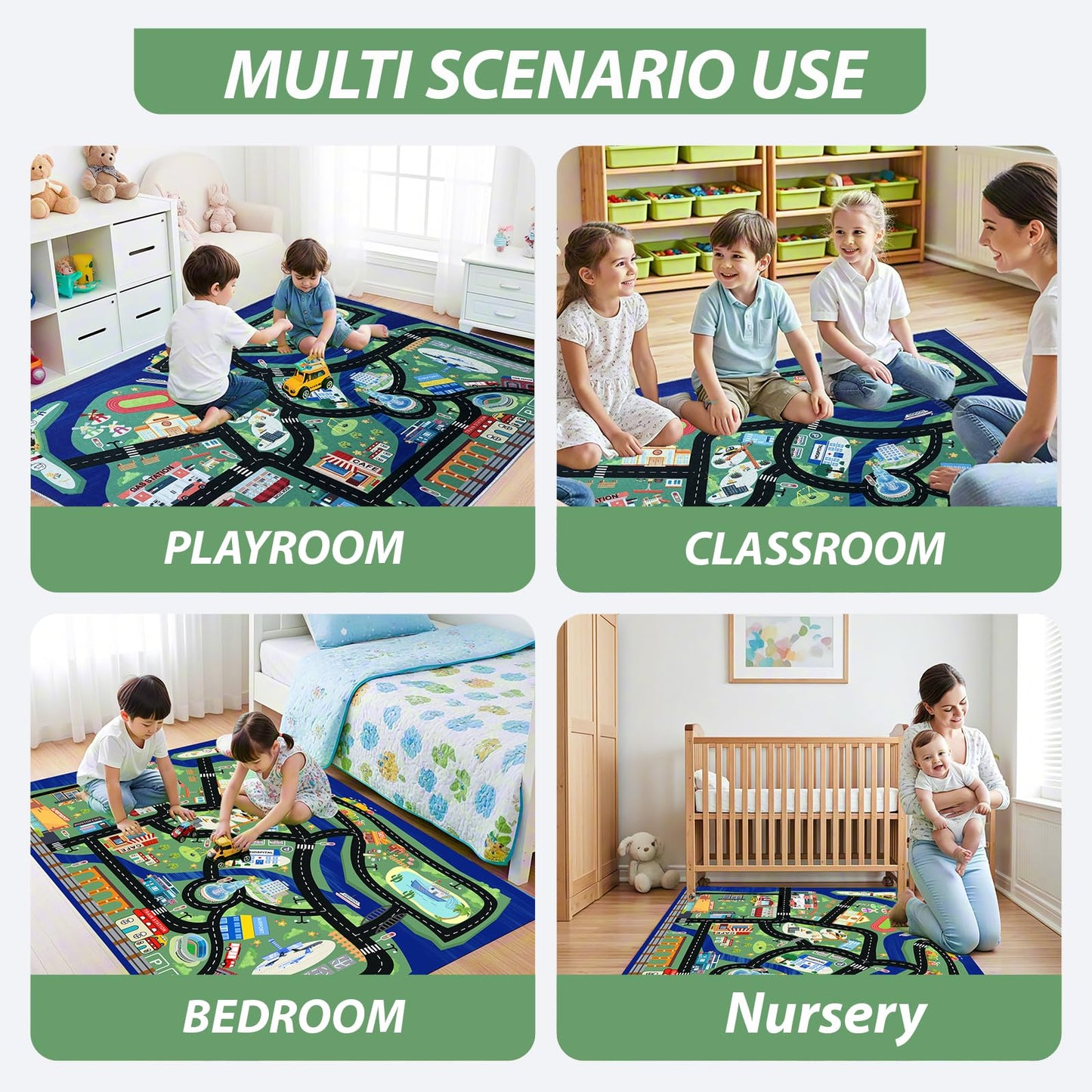SXHYSM Kids City Road Play Mat 6FT x 4FT Large Toddler Traffic Play Rug