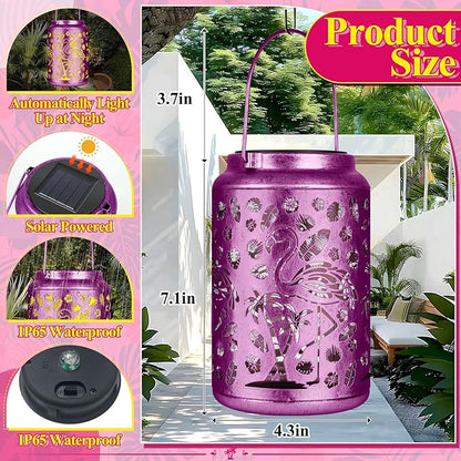 Solar Lanterns Outdoor Waterproof Flamingo Garden Decor Lantern, Gifts for Women ,Retro Metal Hanging Solar Lights Decoration Outside for Yard, Patio,Backyard,Porch (Purple