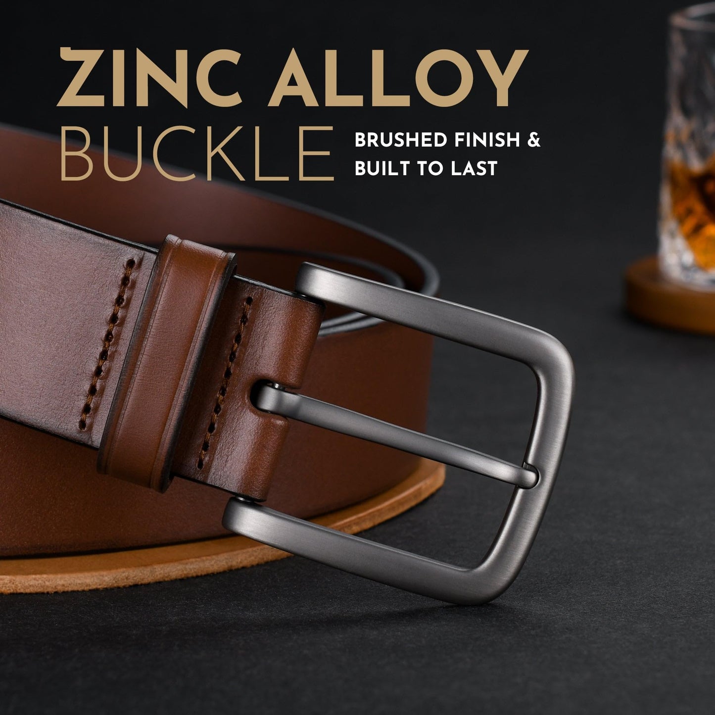 Buffway Men's Leather Belt,1.5" Handcrafted Top-Grain Leather – Durable,Comfortable,Suitable for Everyday Formal & Casual Wear - Size 34" Brown