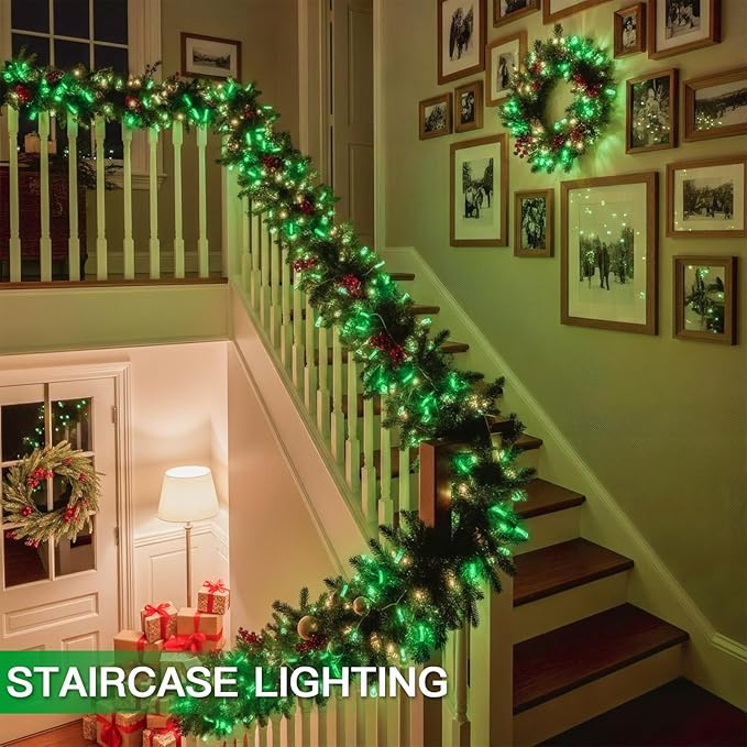 suddus Connectable Green Lights Outdoor with Remote, 33ft 100 LED Chirstmas String Lights Plug in Waterproof, Dimmable Clear Wire Fairy Lights for Xmas Tree,Halloween,Garden,Porch,Party Decorations