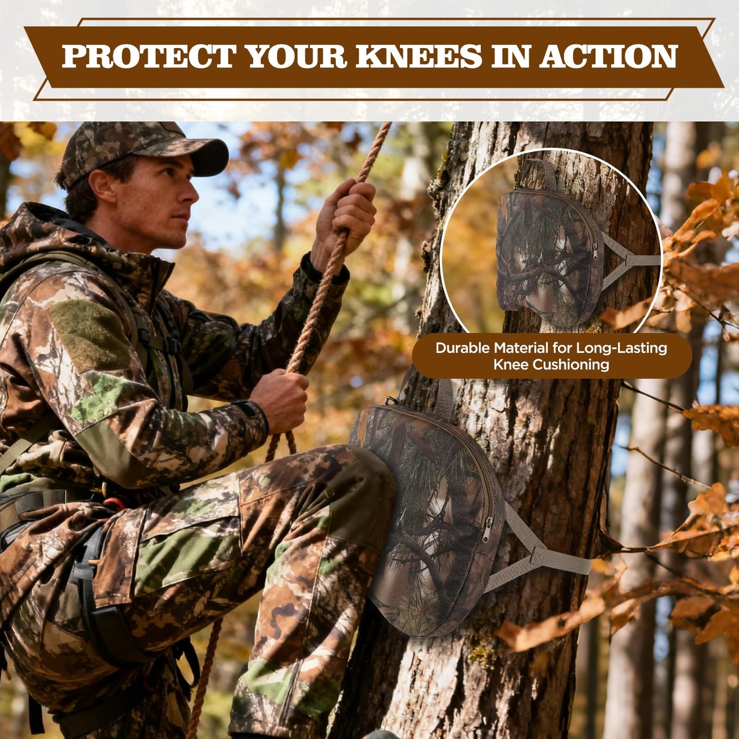 KiKooMall Saddle Hunting Knee Pads,Portable Hunting Seat Cushion,Tree Saddle Hunting seat Pad Accessories Kit,Lightweight Outdoor Cushion for Hunting,Camping,Stadium,Fishing