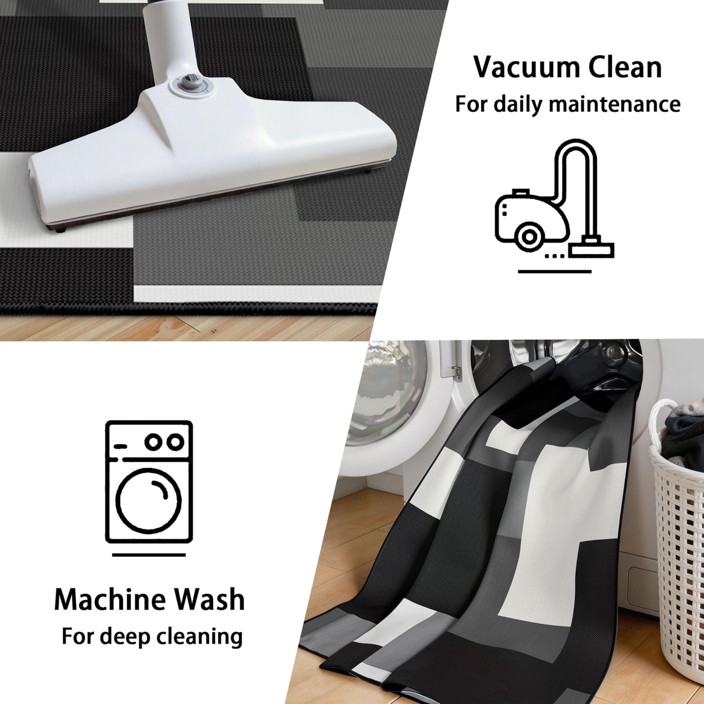 Tyrot Washable Rug 3x5 Non Slip Area Rugs for Living Room, Modern Geometric 3x5 Entryway Rug, Ultra Thin Linen-Look Abstract Indoor Carpet for Bedroom Entrance Home Office, Black and White Grey