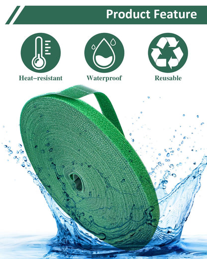sousac Plant Ties Garden Tape, Reusable Adjustable Plant Clips for Climbing Plants, Green Nylon Self Adhesive Plant Twist Tie Strap to Support Gardening Plants (98.4 FT)