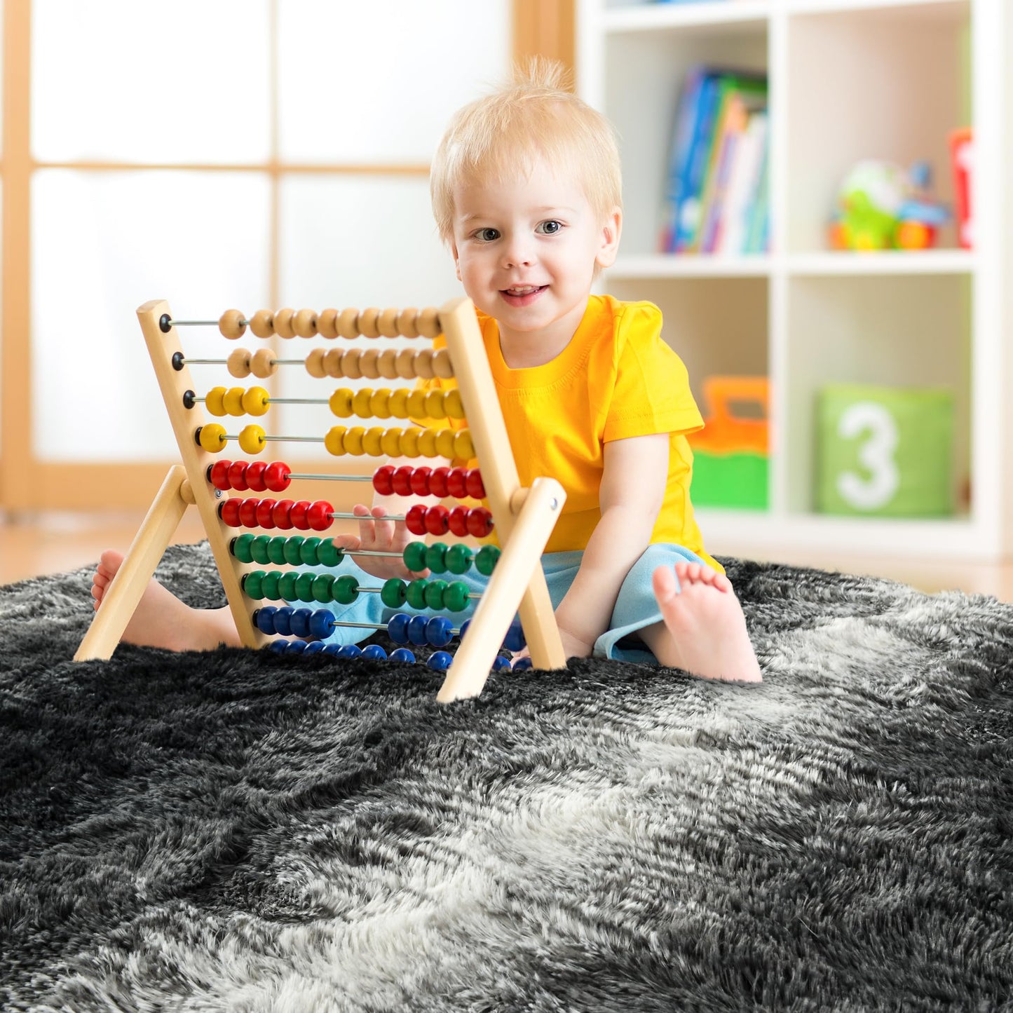 4x6 Black and White Area Rug for Bedroom Living Room Dining Room, Fluffy Shag Soft Plush Furry Carpet, Non-Slip Indoor Floor Mat for Kids Home Decor