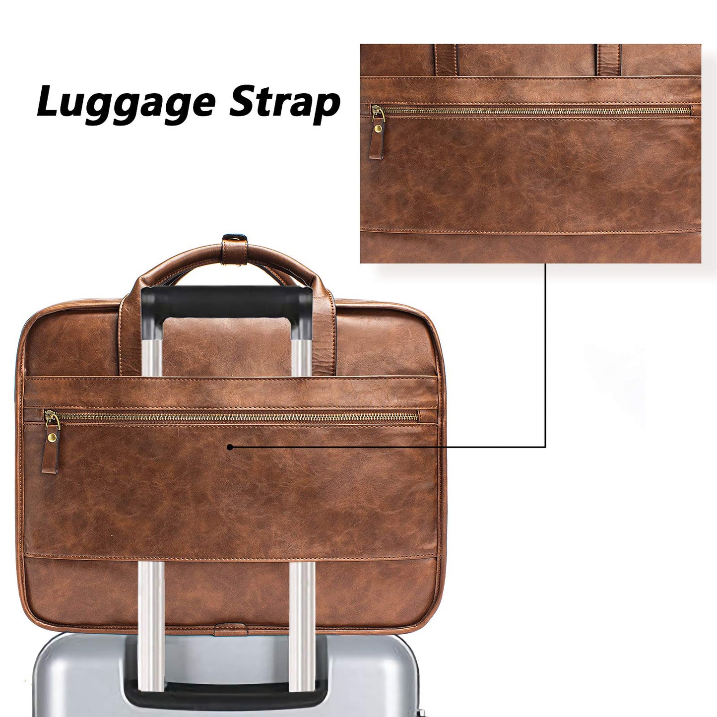 Leather Briefcase for Men - 15.6 Inch Business Laptop Bag - Water Resistant Vintage Messenger Bag - Brown