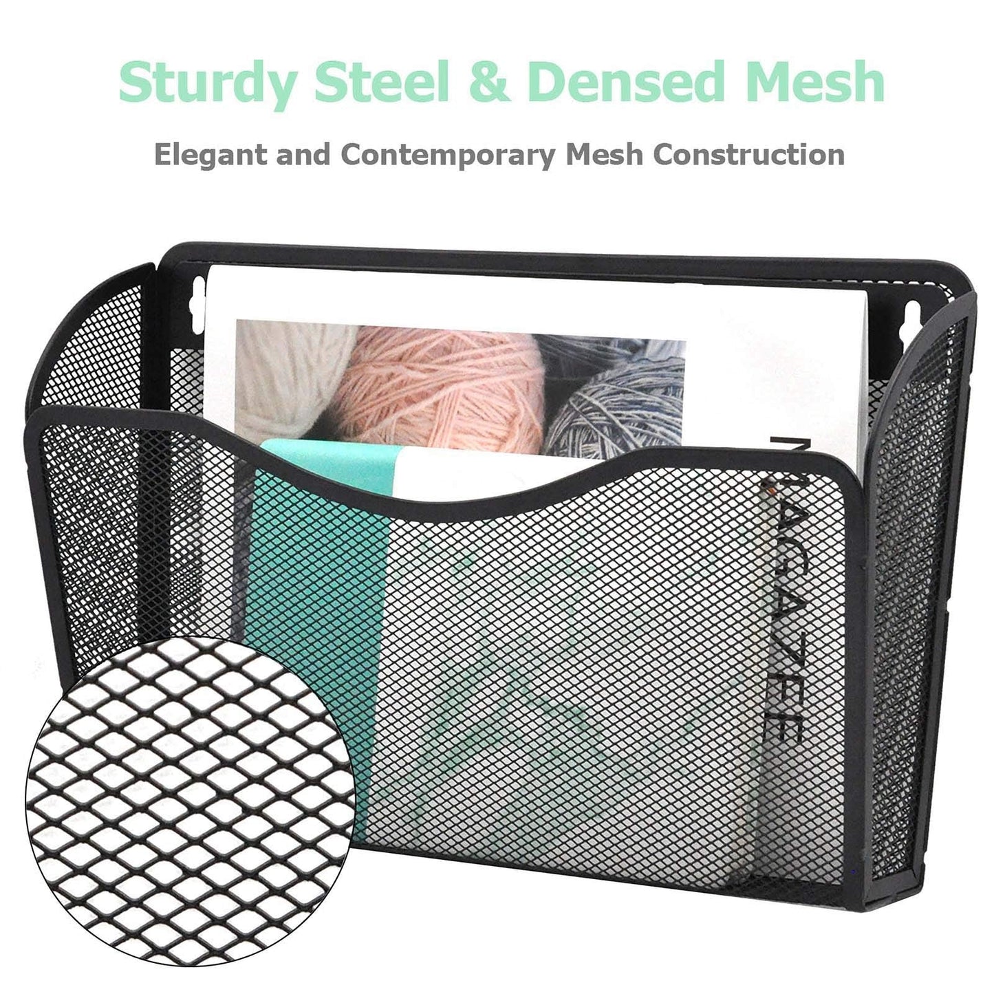 EASEPRES 3 Single Pocket Mesh Hanging File Organizer, Vertical Wall Mounted Magazine File Holder, Mount Basket Mail Paper Document Folder Organizing for Office, Home and School, Black