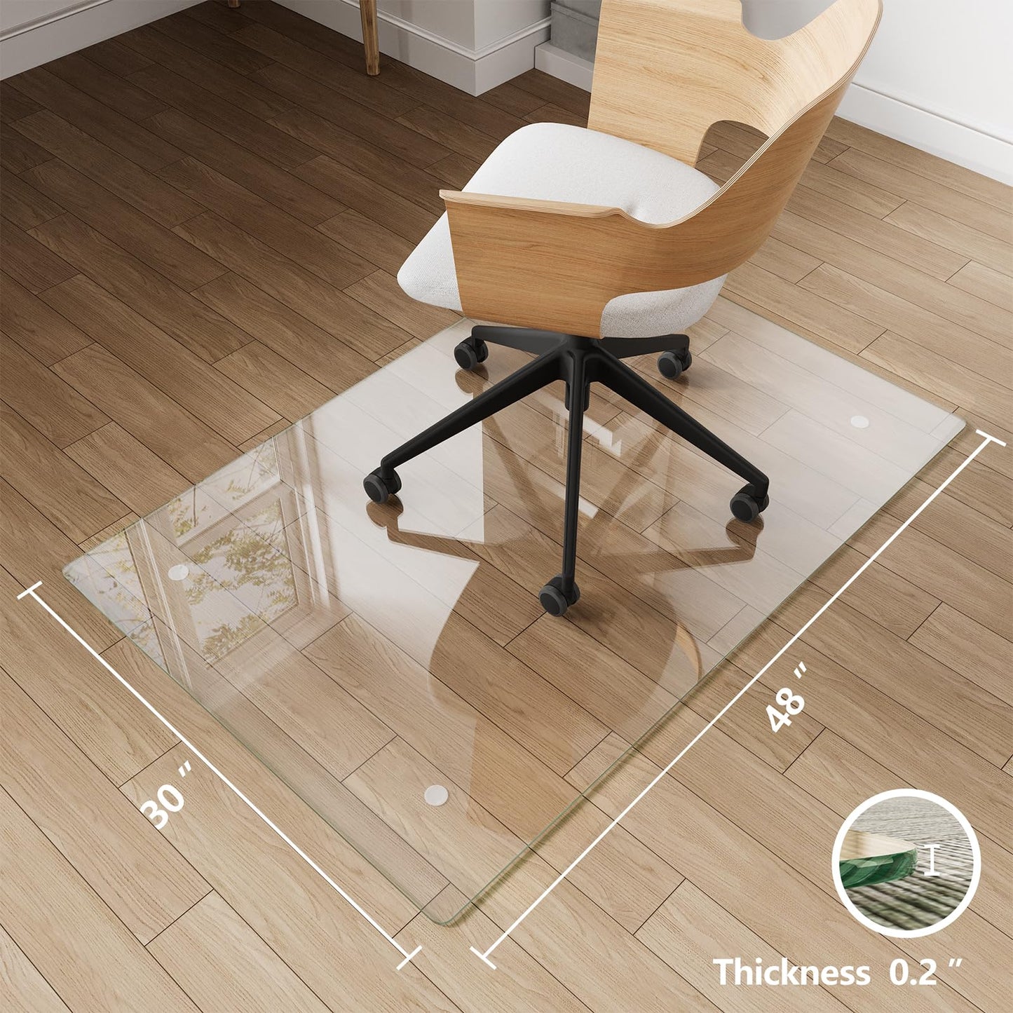 Koonmi Chair Mat for Carpet, Tempered Glass 30"x48" Office Chair Mat, Glass Chair Mats with Rounded and Polished Edges, Ideal for Hardwood Floor, Carpet, Office, Desk, Rolling Chair