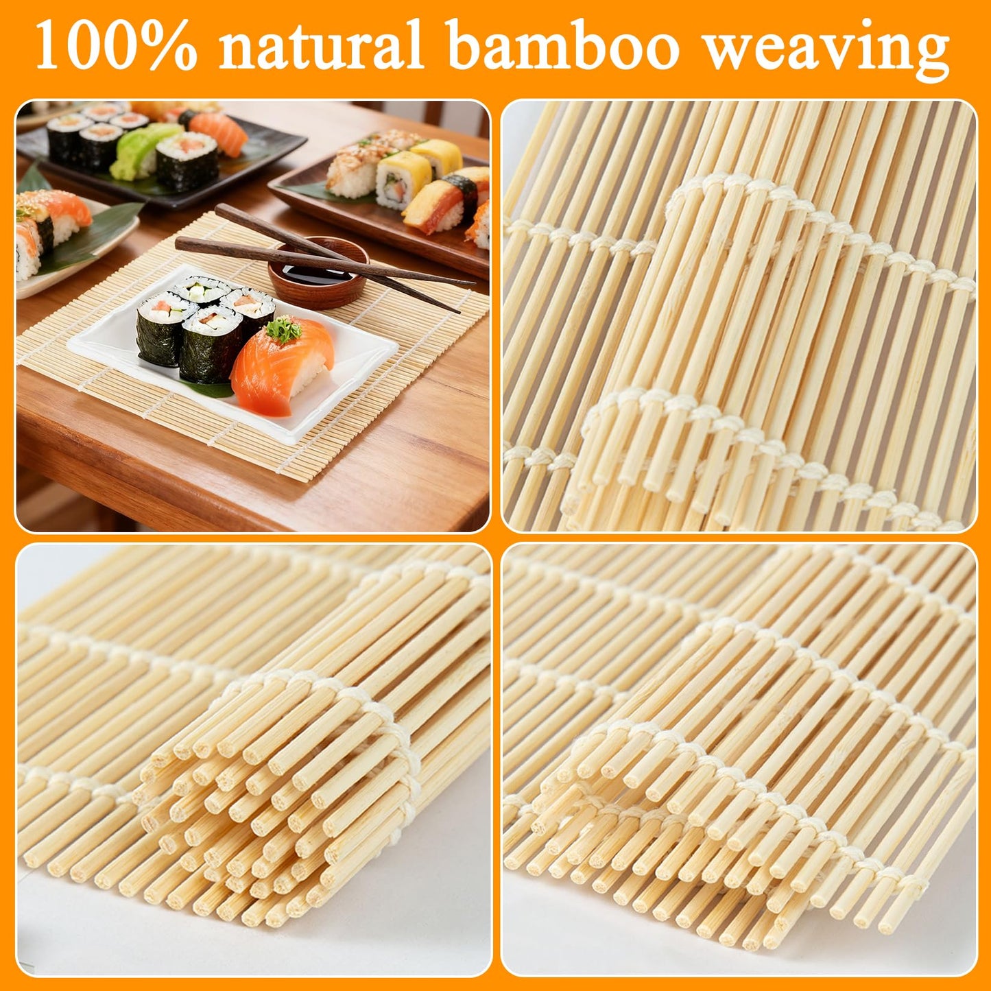 YEAJOIN 4 Pcs Bamboo Roll Sushi Mat, Sushi roll maker for Kimbap Sushi Maki Rolls, Easy Homemade (9.5" x 9.5")