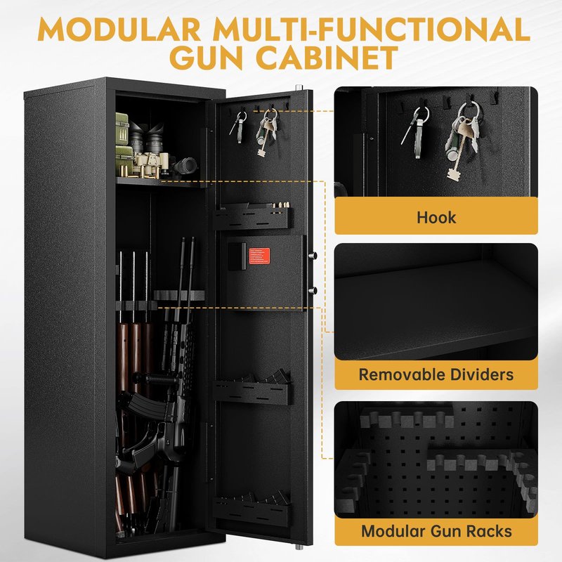 KAER 10-15 Biometric Gun Safe for Rifles and Pistols,Large Gun Cabinet with Removable Racks & Adjustable Shelf,Fingerprint Keypad Lock Rifle Safe for Home & Hunting(AR-15)