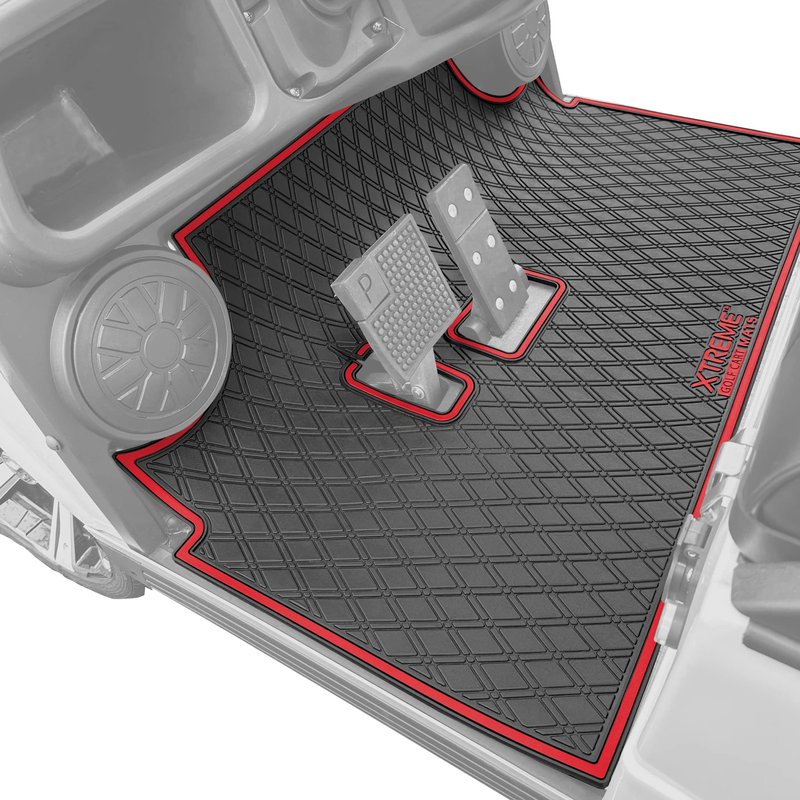 Xtreme Golf Cart Mats Rubber Floor Mat Compatible with Evolution Classic Plus/Pro, Forester, Turfman (17-22) Golf Cart Models | Full Coverage Liner Protection - Red Trim