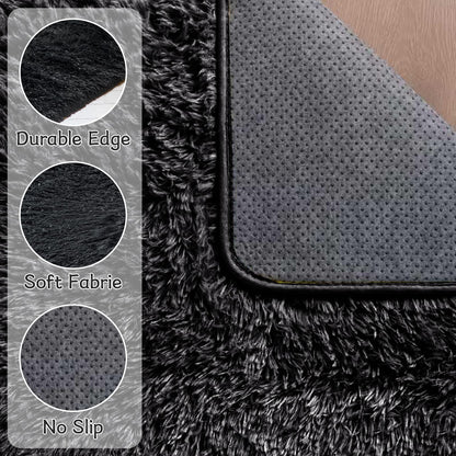 LEDODO Fluffy Area Rugs for Bedroom - Soft Plush Shag Rug for Living Room Nursery Kids Room - Non Slip Fuzzy Shaggy Floor Carpets for Girls Boys Play Room Dorm Decor (Black, 5' x 7')