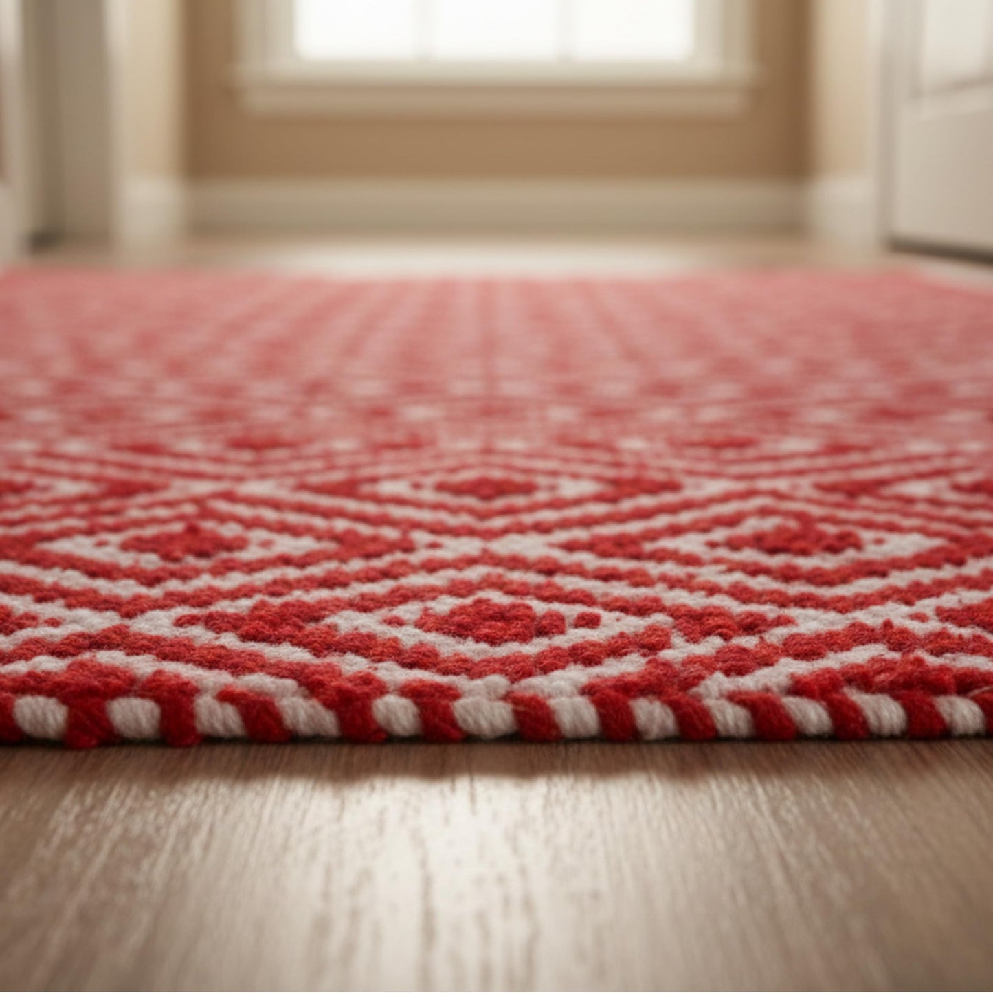 Chenille Cotton Diamond Runner Rug 2x5 Feet - Red, Reversible Washable Soft Floor Runners Ideal for Kitchen, Hallway, Bedroom, Bathroom | Farmhouse Boho Indoor Use Rugs for Patio Décor
