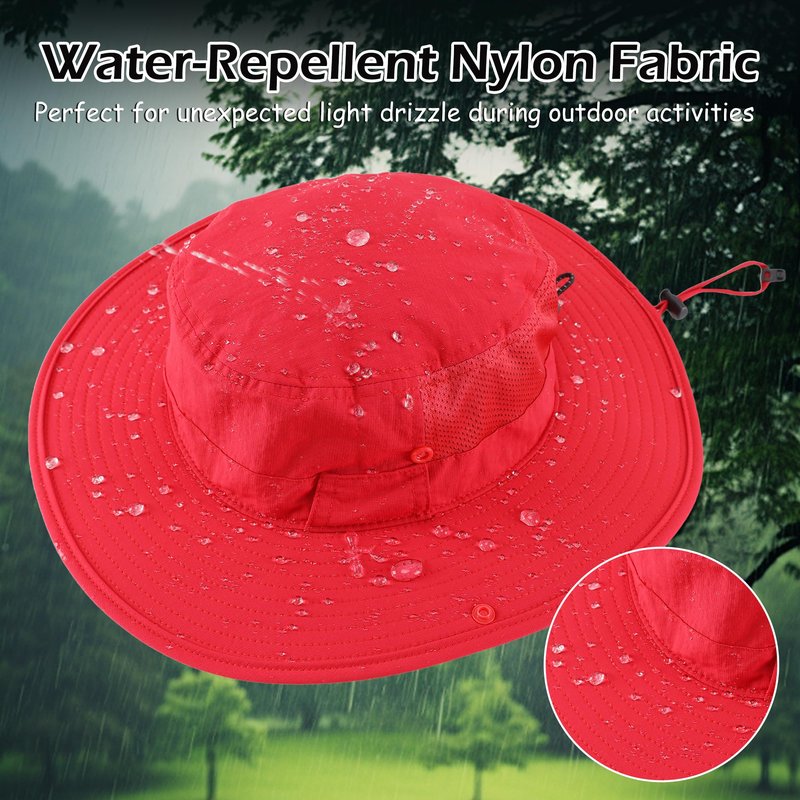 Connectyle Outdoor Wide Brim Bucket Hat for Men Women Adjustable Breathable Fishing Cap UPF 50+ Sun Protection Boonie Hat Red