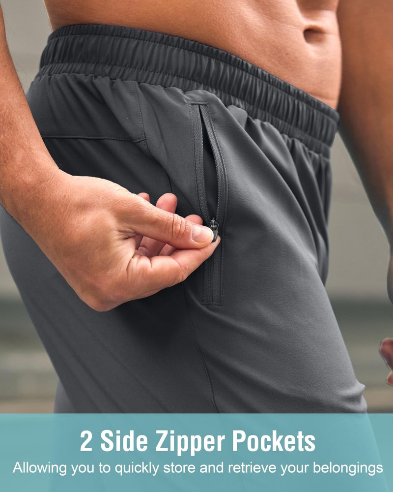 G Gradual Men's Athletic Running Shorts with Zipper Pockets Quick Dry 7"/ 5"/ 9" Workout Gym Shorts for Basketball Hiking(Dark Grey,7M)