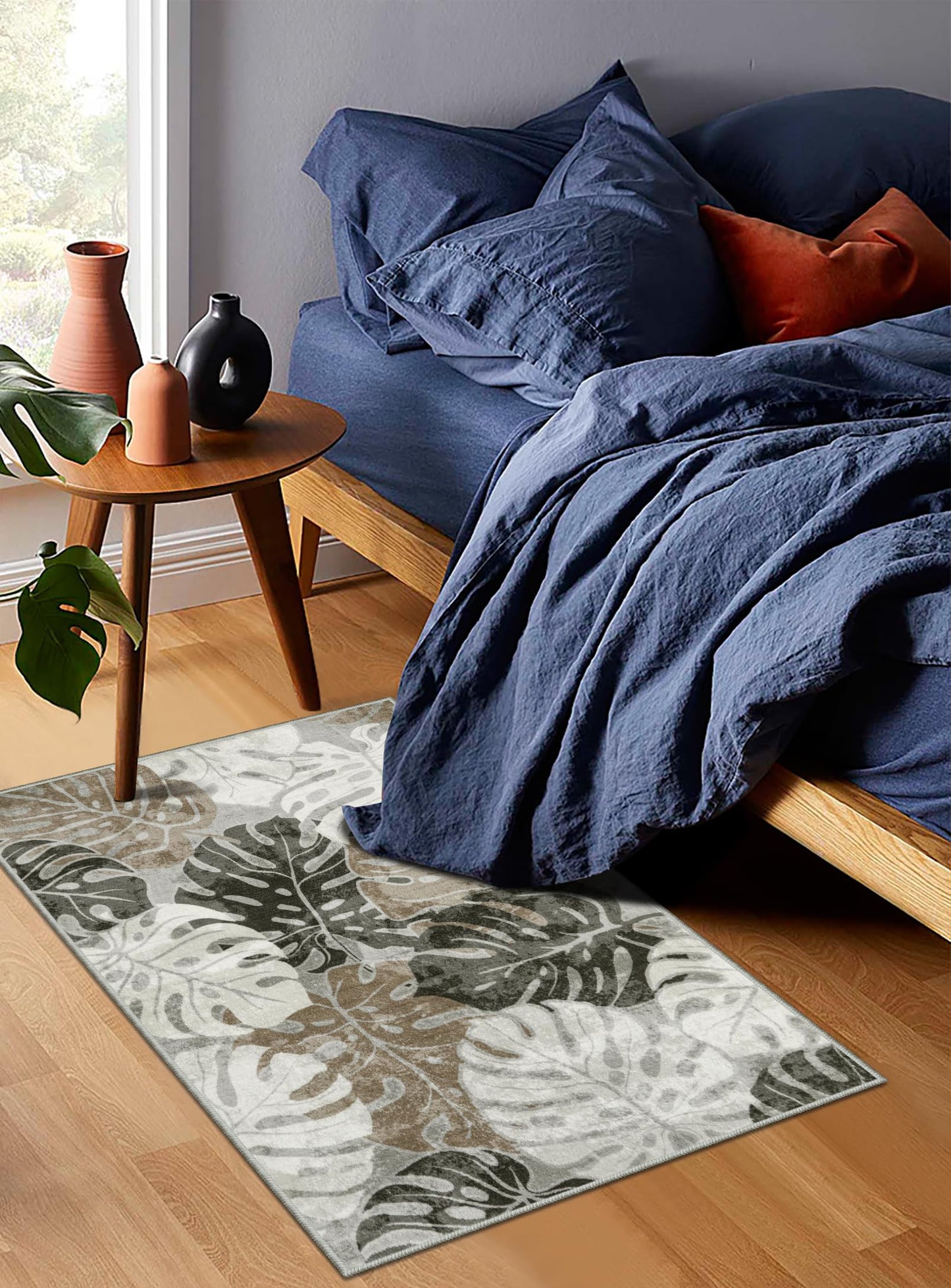 Wonnitar Tropical Washable Rugs 2x3, Non-Slip Leaf Rugs for Entryway Front Door Indoor Entrance, Monstera Plant Bath Mat Soft Low Pile Area Carpets for Bathroom Bedroom Decor, Khaki