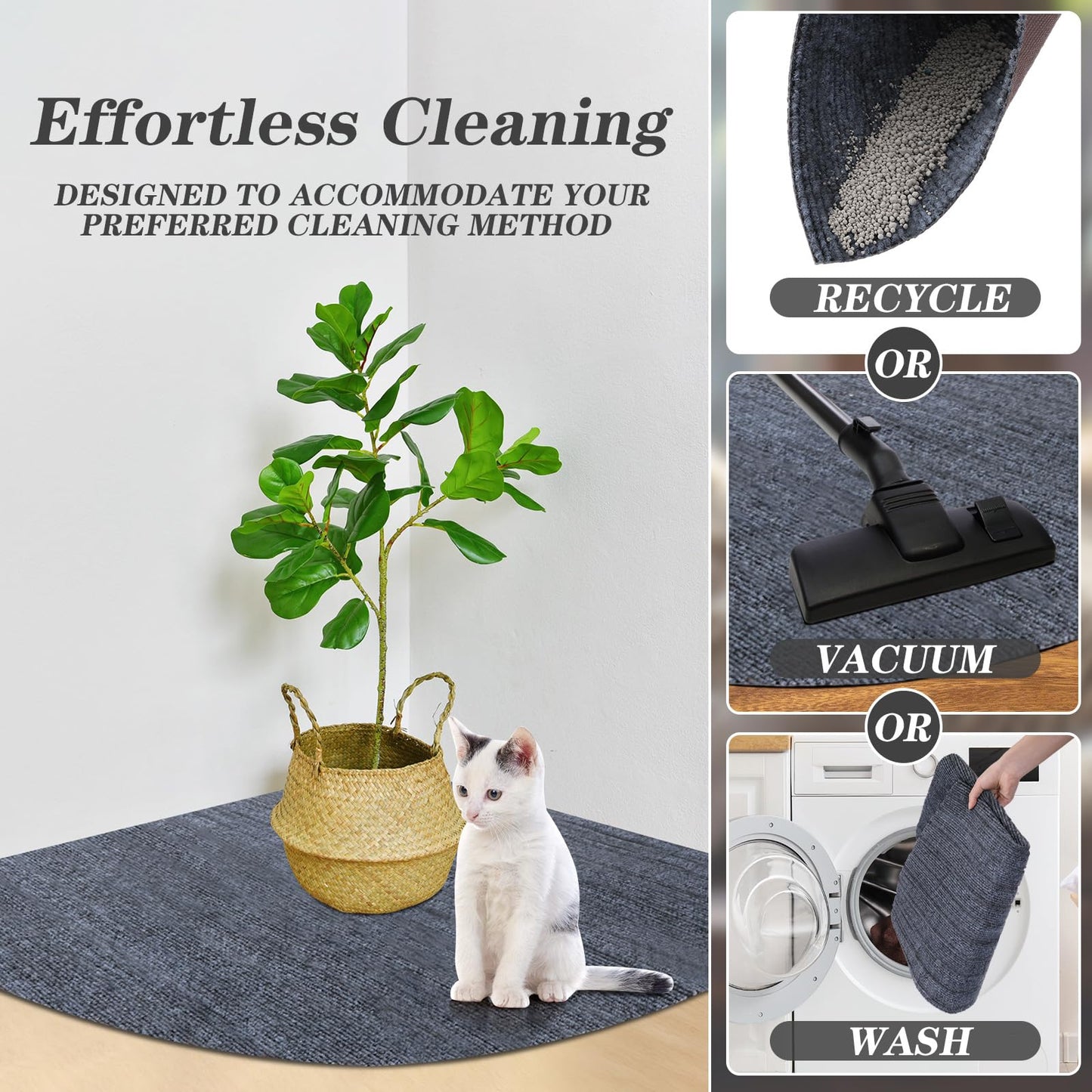 Tinideya 2 Pcs Corner Cat Litter Mat 29 Inch for Corner Machine Washable Litter Mat Ridged Design Fan Shaped Absorbent Cat Litter Rug for Box Less Waste Space(Gray)