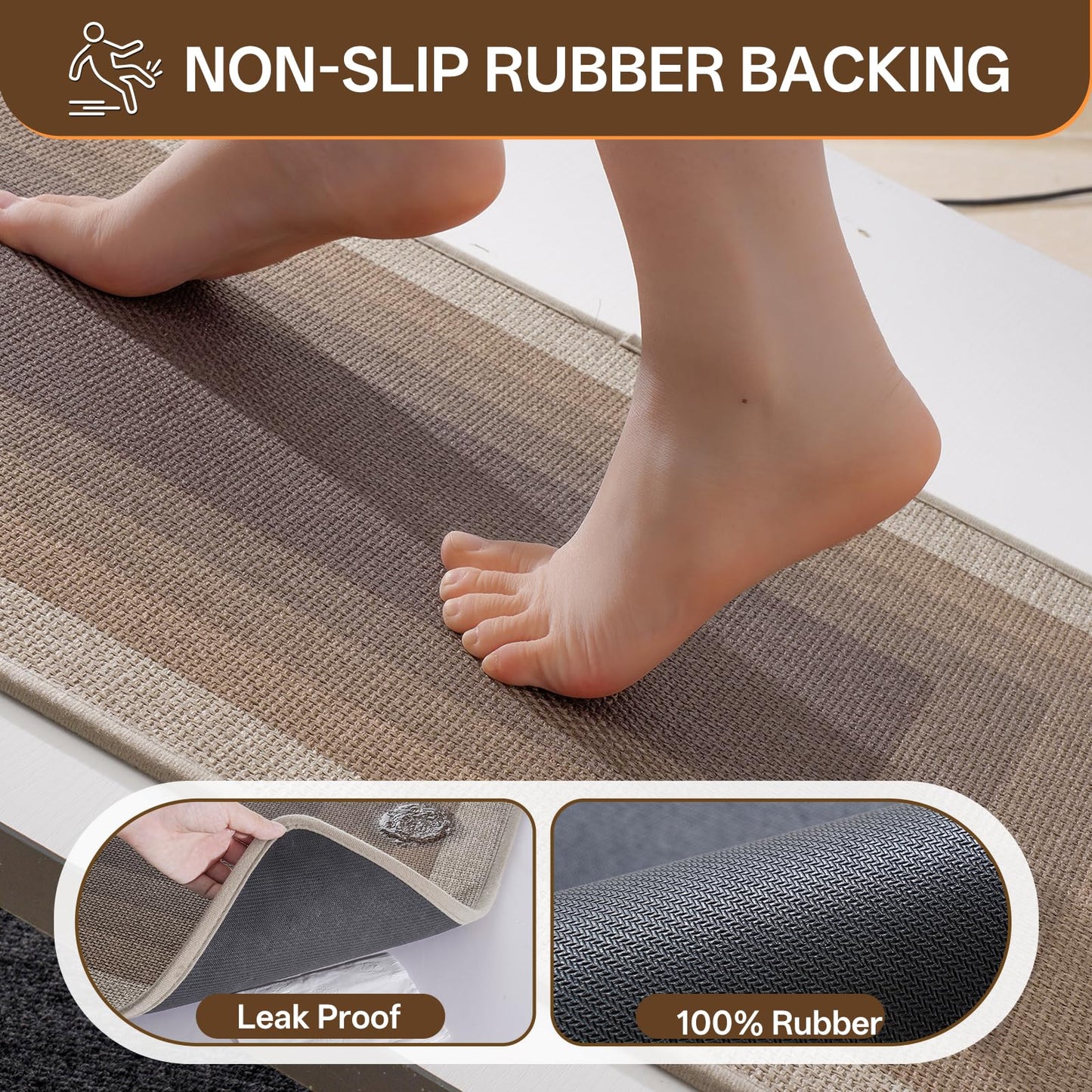 QiCaiJia Ultra Thin Bath Mat Bathroom Rugs, Quick Dry Super Absorbent Washable Bath Shower Mats, Rubber Backing Non Slip Bathroom Rug Fit Under Door, Brown 16x24