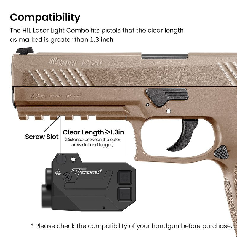 Votatu H1L-GB Laser Light Combo, 3 in 1 Strobe Green Blue Laser Sight with 750 Lumen Strobe Weapon Light for Pistol, Laser Beams for Handgun Picatinny Mount, Magnetic Rechargeable