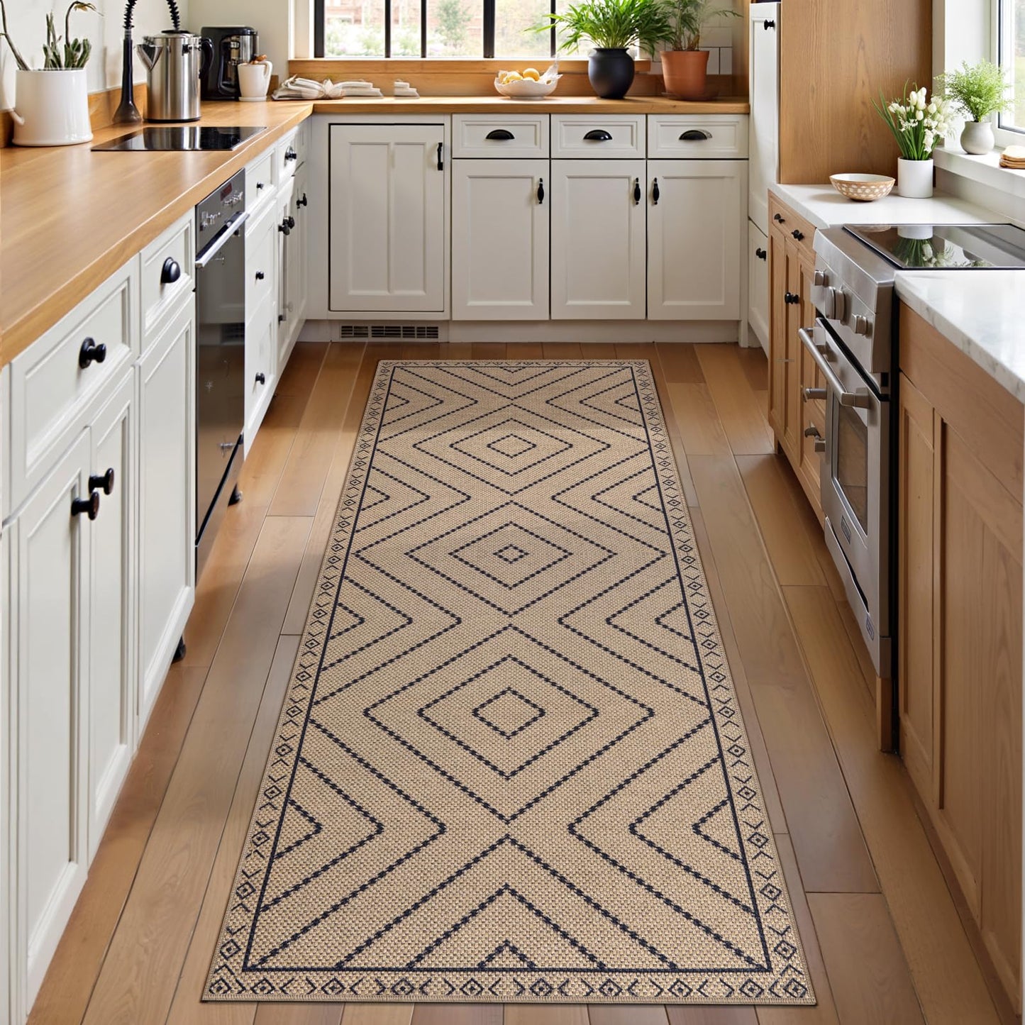 Tangsoo Easy Jute Rug 2x6 Washable Runner Rug for Hallways,Neutral Geometric Ultra Thin Indoor Carpet Runner Farmhouse Long Rnner Mat for Kitchen Entryway Laundry